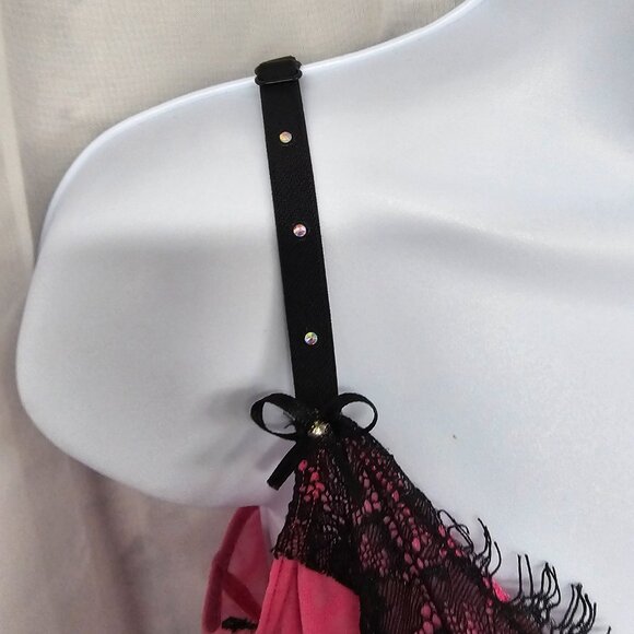 Frederick' s of Hollywood Y2K Babydoll Tank Pink Lace Mesh Whimsigoth Sheer L - Picture 3 of 9
